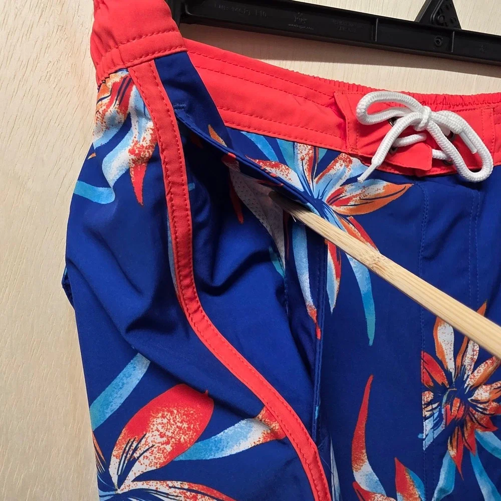 Hot Coals Mens Swim Shorts XL Blue Orange‎ Floral Tropical Quick Dry UPF 50+ New